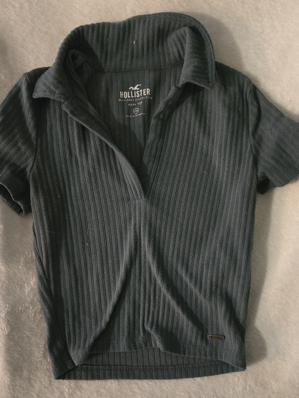 Hollister Women's Ribbed Short-Sleeve Polo Top - Forest Green